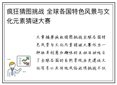 疯狂猜图挑战 全球各国特色风景与文化元素猜谜大赛